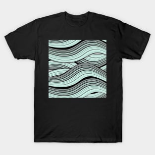 Mint Chip Waves | Wavy Digital Illustration | Mint Green and Black T-Shirt